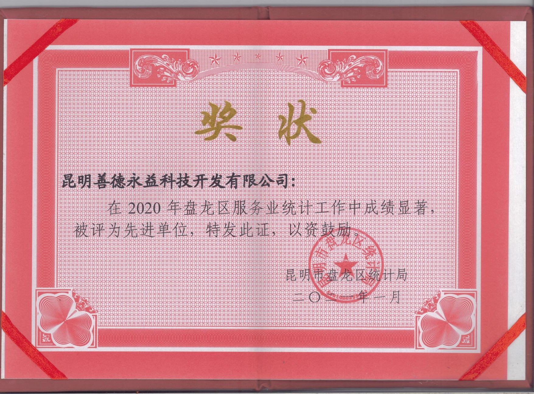 昆明市盤龍區(qū)統(tǒng)計局關(guān)于2020年服務業(yè)統(tǒng)計工作先進單位